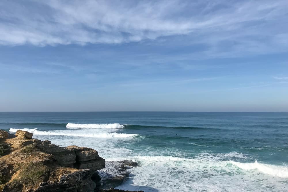 Local surfers at the lefthander called Esquerda Moita in Ericeira